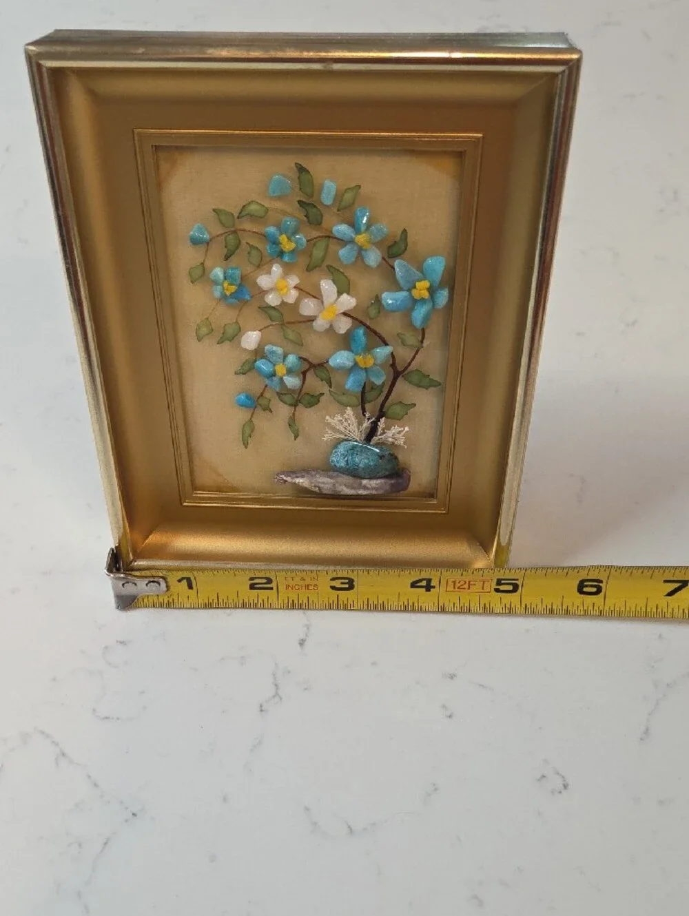 Vintage Gold Framed Mosaic Stone Art 5 By 6 Inch.